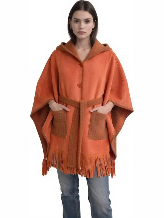 Women's Poncho with Buttons Orange