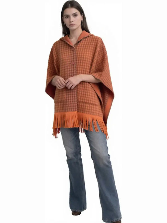 Women's Poncho with Buttons Orange