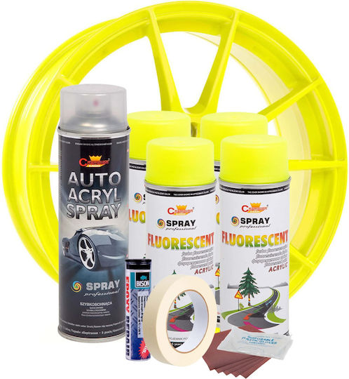 Complete Repair Painting Kit Wheels In Fluorescent Yellow Color V4