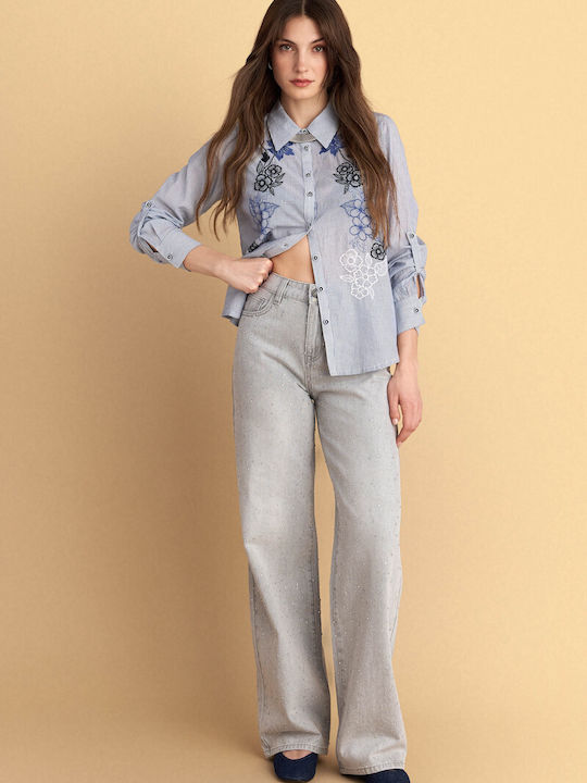 Women's Striped Long Sleeve Shirt Blue