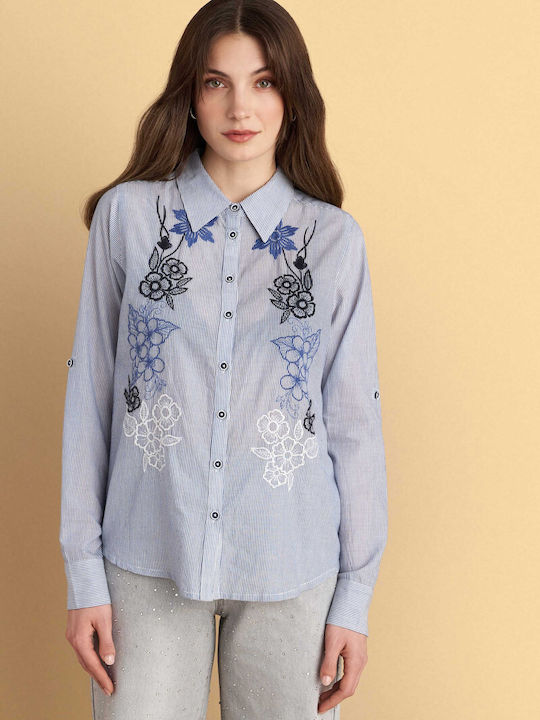 Women's Striped Long Sleeve Shirt Blue