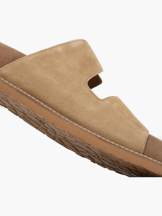 Δερμάτινα Γυναικεία Σανδάλια Flatforms Μπεζ