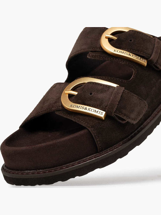 Δερμάτινα Γυναικεία Σανδάλια Flatforms Καφέ