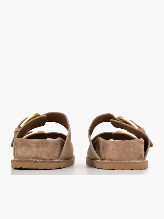 Δερμάτινα Γυναικεία Σανδάλια Flatforms Μπεζ