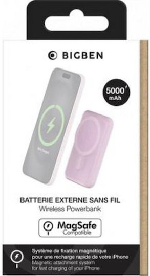 BigBen Connected MagSafe Power Bank 5000mAh 10W cu Port USB-A și Port USB-C Roz