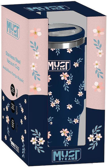 Must Team Ποτήρι Θερμός Ανοξείδωτο 900ml Floral με Καλαμάκι