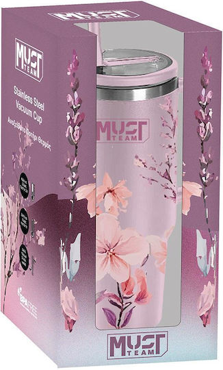 Must Team Ποτήρι Θερμός Ανοξείδωτο 1.2lt Floral με Καλαμάκι