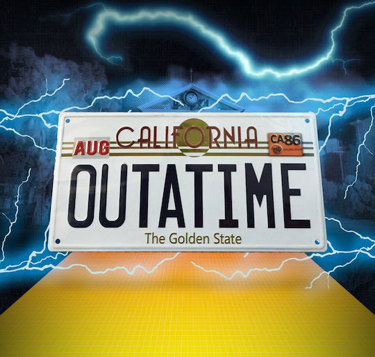 Back To Future Metal Sign Outatime Delorean License Plate