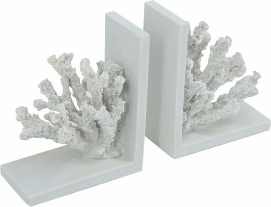 Artekko Coral Λευκοί Βιβλιοστάτες Κοράλλι Ρητίνης 15.3x11.5x17.5 Cm 2pcs