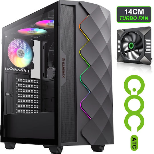 GameMax Diamond Gaming Midi Tower Κουτί Υπολογιστή με Πλαϊνό Παράθυρο και ARGB Φωτισμό Μαύρο