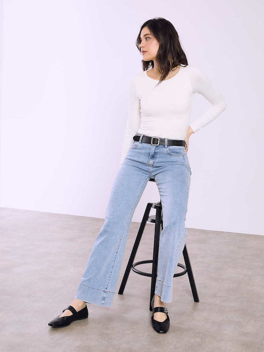 Celestino Pantaloni Dama Denim High Rise Cu Curea Albastru Deschis