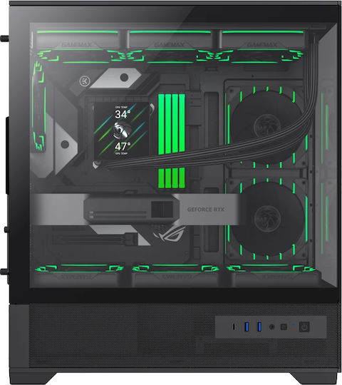 GameMax Vista 2 Gaming Midi Tower Computer Case with Side Window and ARGB Lighting Black