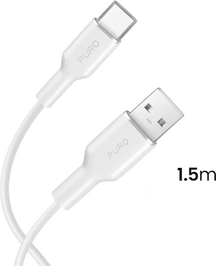 Puro Icon Soft USB 2.0 Cable USB-C male - USB-A 18W Λευκό 1.5m