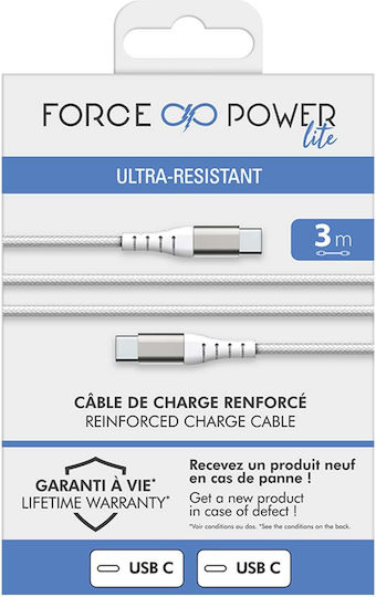 Force Power Reinforced Usb C Usb C Cable 3m 3a White