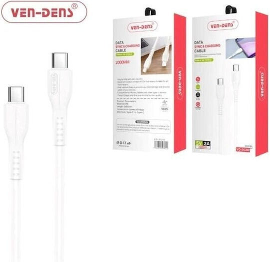 Ven-Dens USB 2.0 Cable USB-C male - USB-C Λευκό 2m