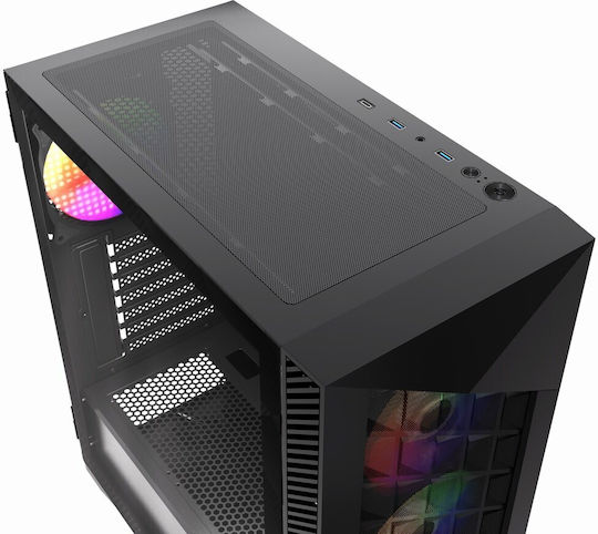 Gembird Fornax 900 Gaming Midi Tower Κουτί Υπολογιστή με Πλαϊνό Παράθυρο και ARGB Φωτισμό Μαύρο