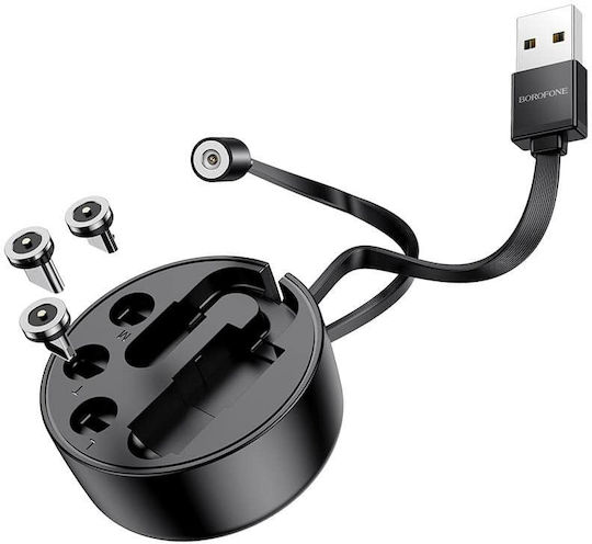 Borofone Retractable USB to Lightning / Type-C / micro USB Cable Μαύρο 0.95m (BU26)