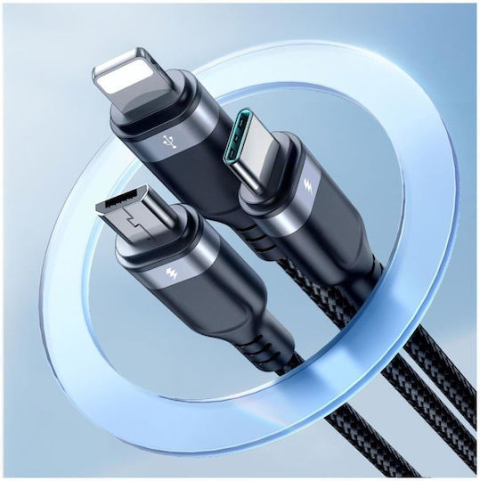 Joyroom LED / Braided USB to Lightning / Type-C / micro USB 0.3m 2.4A Cable