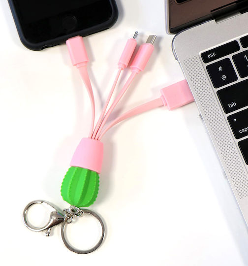 Yello Koko 3 In 1 Usb A Micro Usb Usb C Lightning Cable 0.15m Cactus Pink