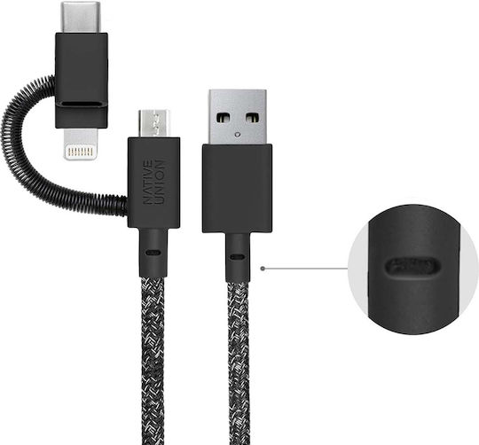 Native Union Cosmos Geflochten USB zu Blitzschlag / Typ-C,TC-TC / Micro-USB Kabel Schwarz 2m
