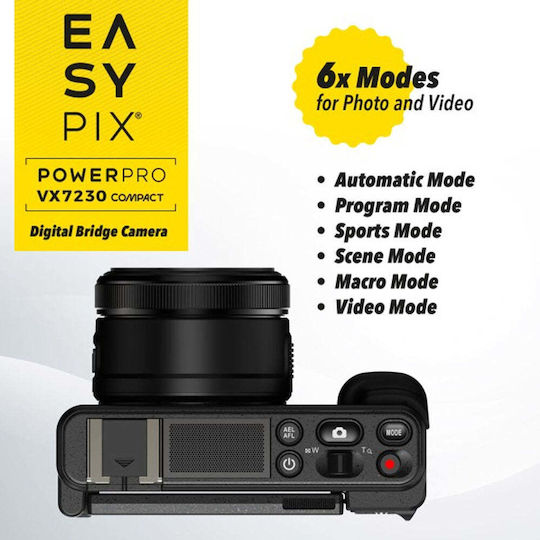 EasyPix VX7230 Cameră Foto Compactă 72MP Zoom Optic 10x Neagră