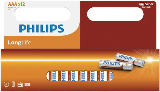 Комплект цинкови батерии Philips Longlife AAA/R03 1.5V 12 бр