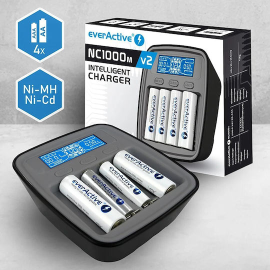 everActive NC-1000M V2 Зарядно 4 за батерии Ni-MH Размер AA/AAA в Черен цвят