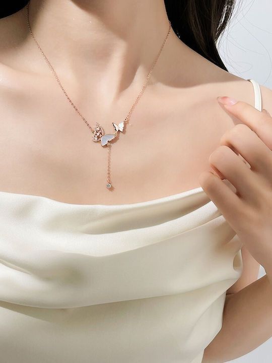 By Queen Κολιέ Butterfly 925 Φίλντισι Zircon Ροζ Gold By Queen Κολιέ Butterfly 925 Φίλντισι Zircon Ροζ Gold