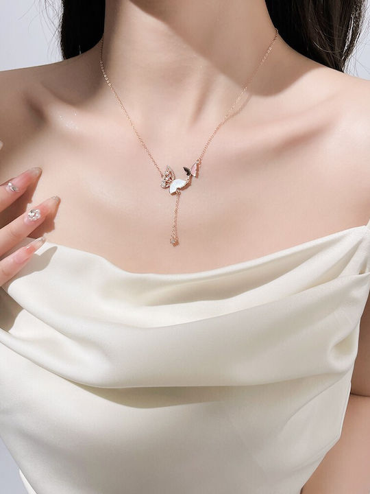 By Queen Κολιέ Butterfly 925 Φίλντισι Zircon Ροζ Gold