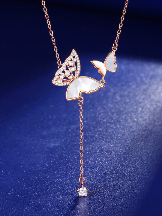 By Queen Κολιέ Butterfly 925 Φίλντισι Zircon Ροζ Gold