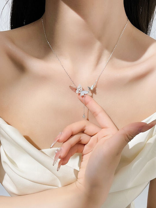 By Queen Κολιέ Butterfly 925 Φίλντισι Zircon Ασημί