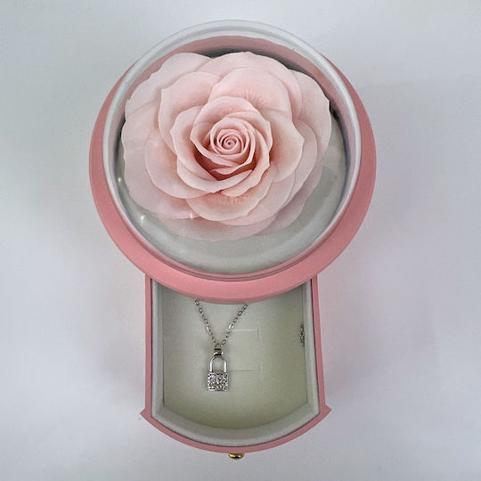 Pink Soap Rose In A Box Transparent Dome Chain Surprise Pendant