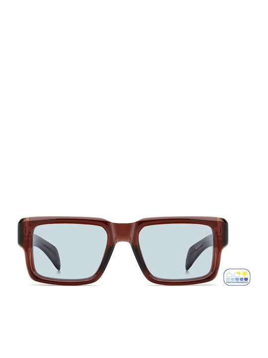 David Beckham Men's Sunglasses with Brown Horn-Rimmed Frame and Light Blue Lens DB 7159/S 09Q/SD
