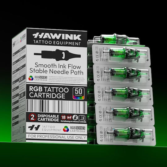 Set 50 Ace Profesionale De Unică Folosință Hawink Pentru Tatuaje #10 Bugpin Round Liner 0,30 Mm 5 Tipuri Modul Ac 3rl 5rl 7rl 9rl 11rl Oțel Inoxidabil Accesorii Tatuaje Începători Artiști En20-fg-50kit-r