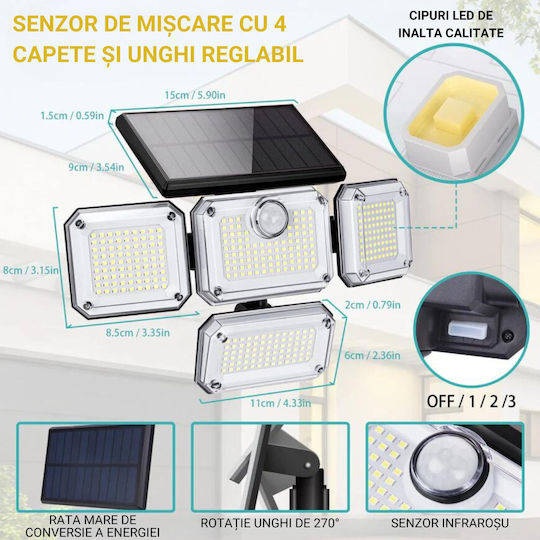 Lampă Solară 18W cu Senzor de Mișcare și Telecomandă IP65