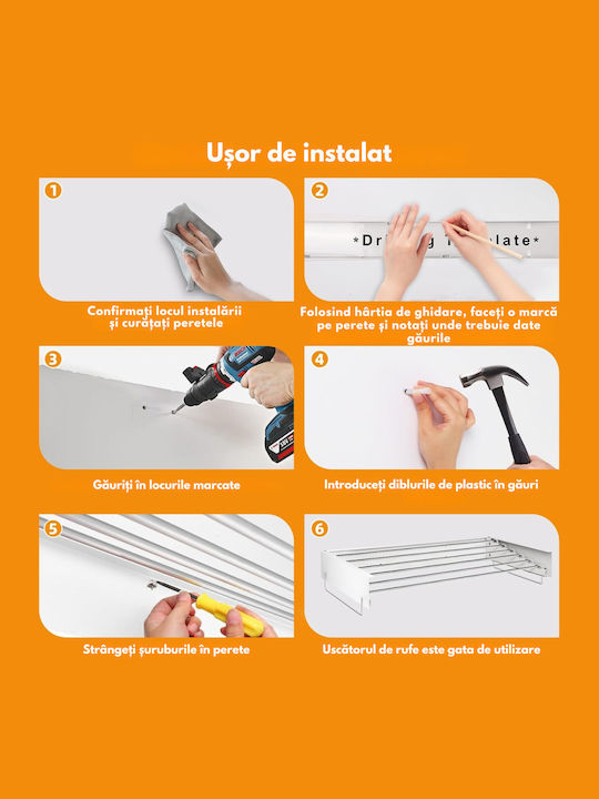 Uscătoare Rufe Pliere Perete Pentru Balcon Inox
