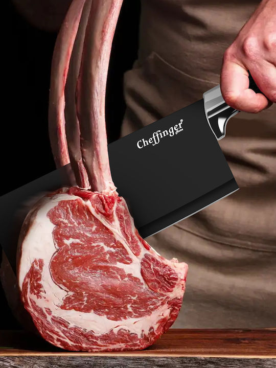 Cheffinger Set Cuțite 7 Piese Ușor Rezistent la Coroziune Suport Negru Argintiu