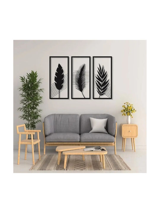 Set of Wooden Wall Signs - Acacia Leaf 3 Pieces 38 x 84 cm