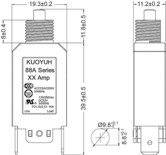 Διακοπτης Θερμικος Υπερεντασης 6a 88a-06-bb0s Kuo 03.033.0084 10 Τεμαχια