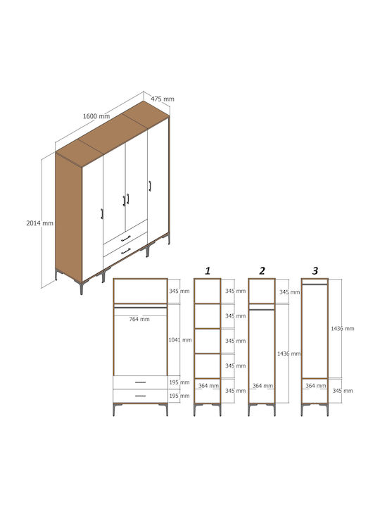 Ντουλάπα Τέσσερις Πόρτες Rtr Lidya Κρέμ 160x47x201cm