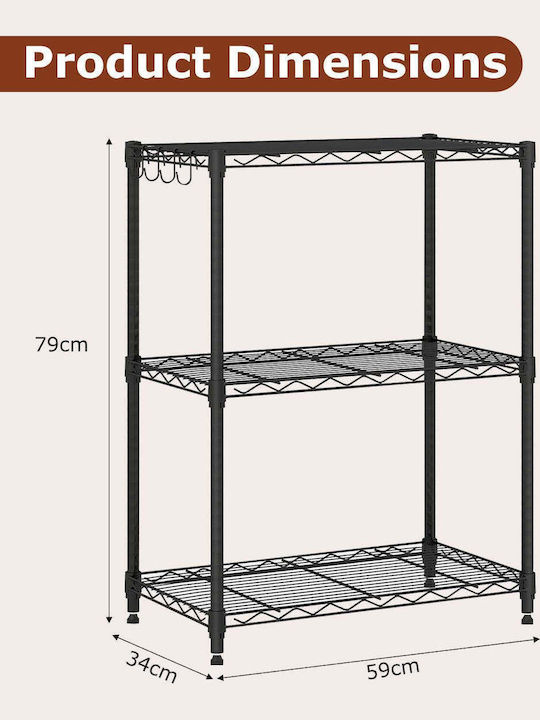 Costway Kitchen Rack Metallic Black 3 Tiers 59x34x79cm