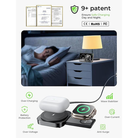 Lisen Kabelloses Ladegerät (Qi Pad) 15W Schwarzs
