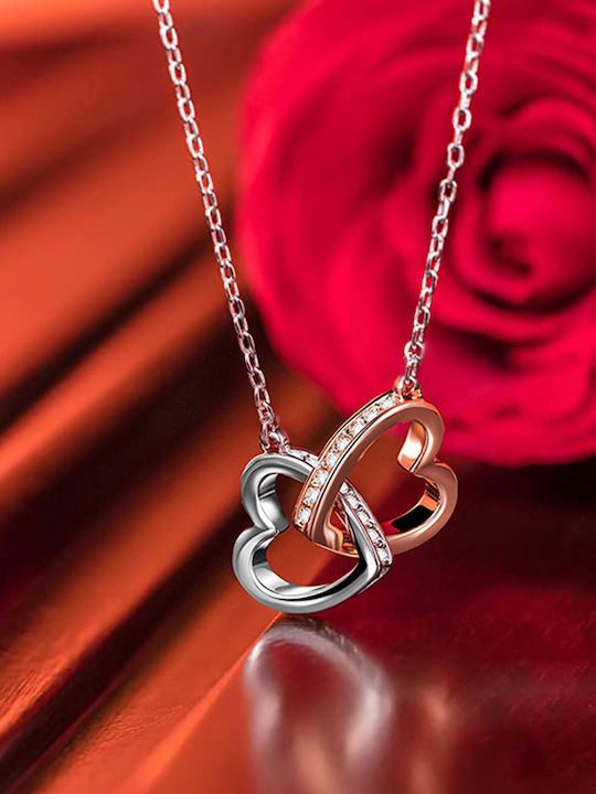 By Queen Necklace Double Two-Tone Heart Zircon