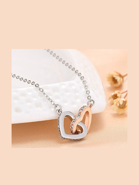 By Queen Necklace Double Two-Tone Heart Zircon