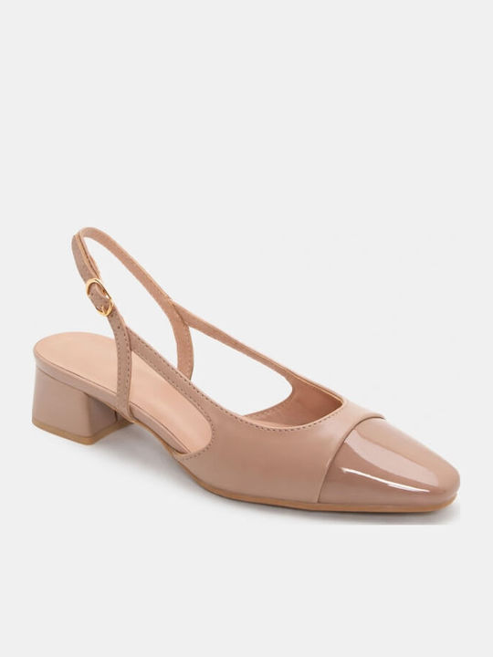Pointed Toe Heels with Low Heel Beige