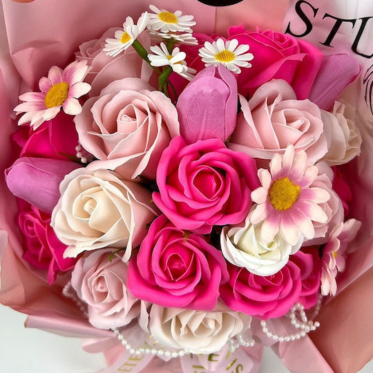 Buchet Floral Etern Artisan Flori Săpun Trandafiri Lalele Roz Pastel