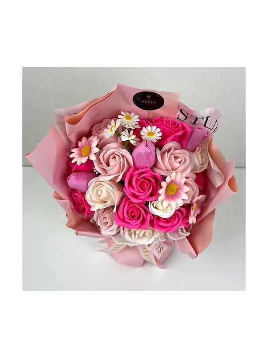 Buchet Floral Etern Artisan Flori Săpun Trandafiri Lalele Roz Pastel