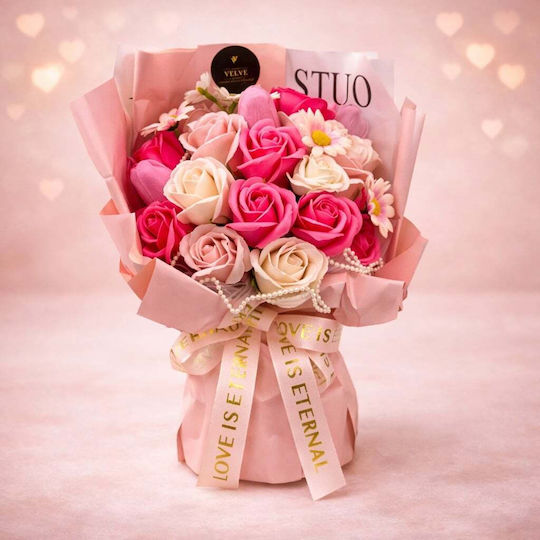 Buchet Floral Etern Artisan Flori Săpun Trandafiri Lalele Roz Pastel