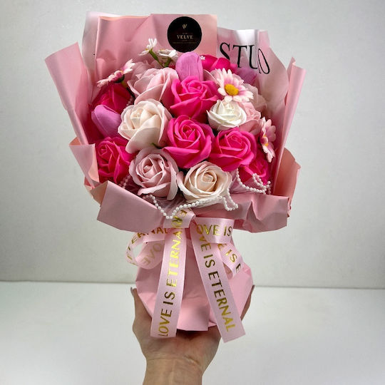 Buchet Floral Etern Artisan Flori Săpun Trandafiri Lalele Roz Pastel