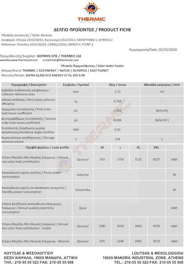 Thermic Слънчев бойлер 200лт Стъкло Двойно действие 2.7кв.м. Изборен